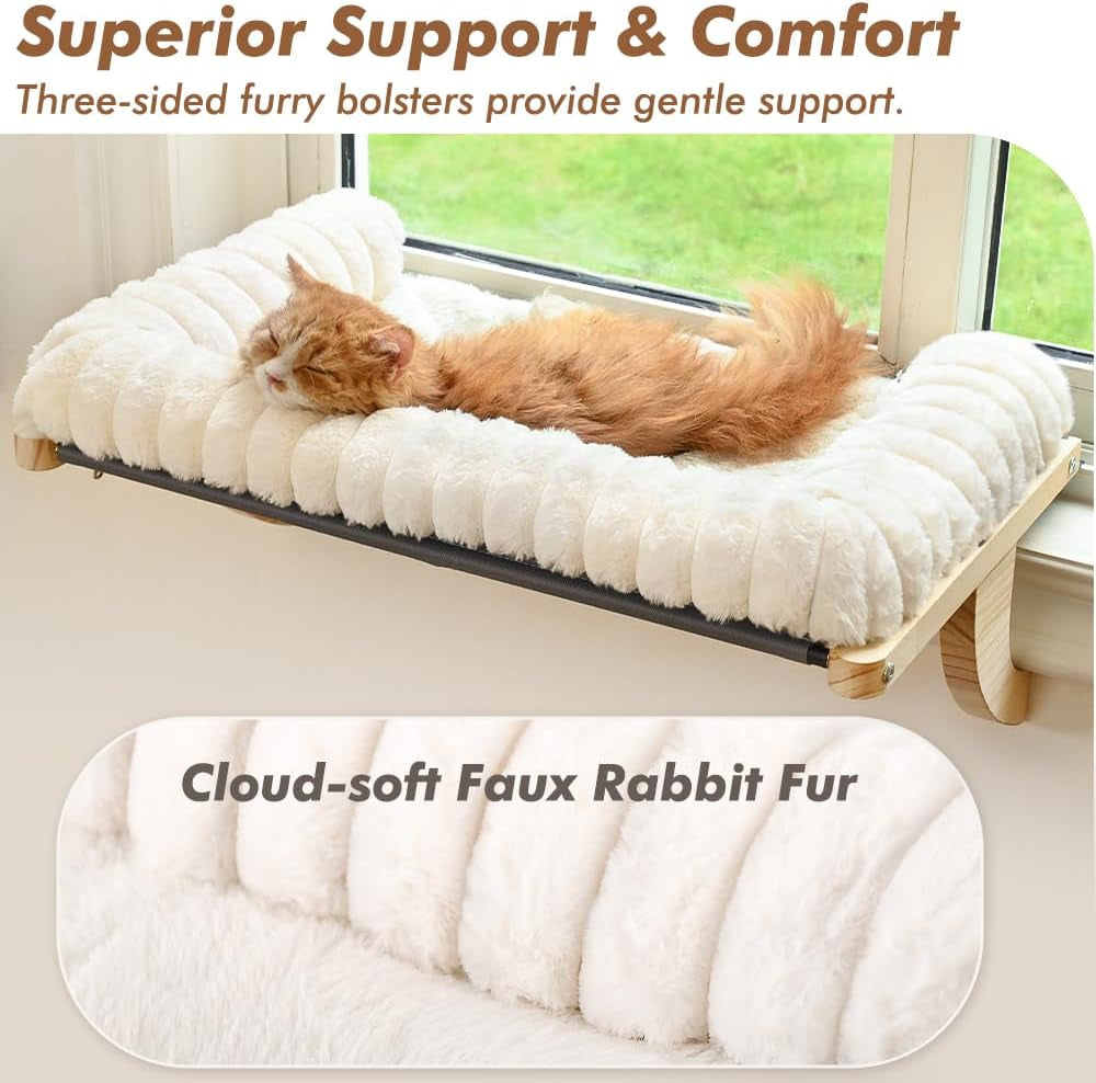 Cloud-Soft Cat Window Sill Perch, Zipper Design Cushion Pet Bed, L