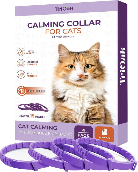 Pheromone Calming Collar for Cats: Breakaway Cat Calming Collar for Anxiety, Separation Stress, Multicat Aggression, Spraying, Meowing - for Indoor Use, Moving & Travel, 4 Pack (Purple)