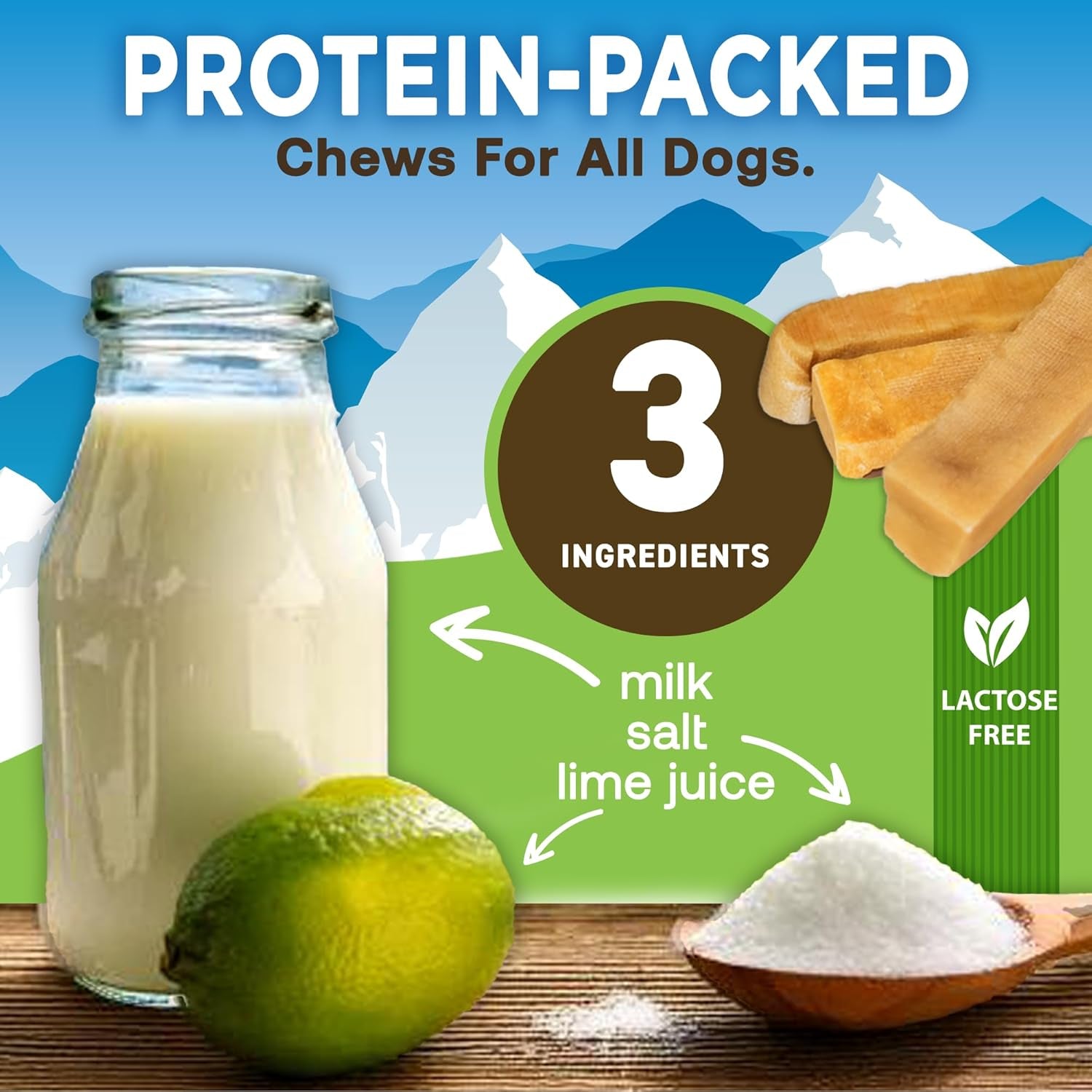 Ecokind Premium Gold Yak Cheese Himalayan Dog Chews, Dog Treats Large Breed, All Natural, High Protein, for Aggressive Chewers, Large - 4 Chews (1 Lb)