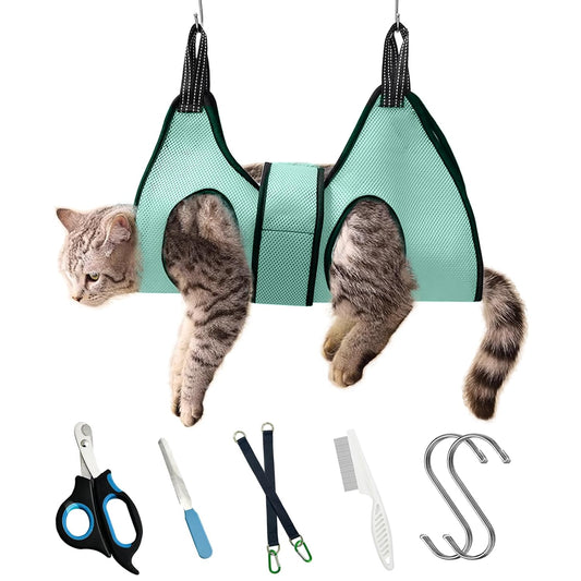 Pet Grooming Hammock with Safety Belt for Nail Trimming, Bathing, and Coat Care - Cat & Dog Harness (Size S)