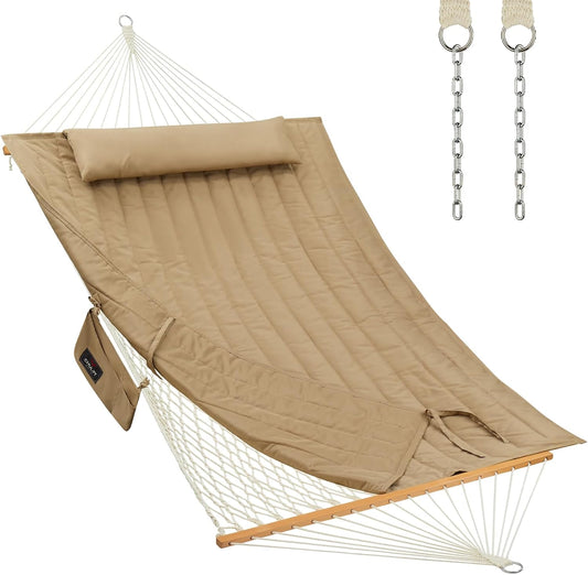 CHULIM Double Rope Hammock with Spreader Bars Removable Quilted Pad, Pillow