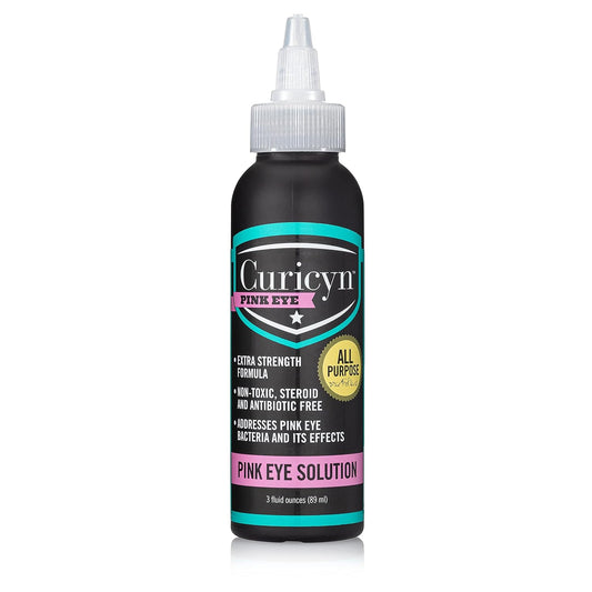 Curicyn Pink Eye Solution (3 Oz), Dog Eye Drops, Conjunctivitis Eye Drops for Dogs, Cats, Livestock and Horses, Dog Eye Wash with Purified Anolyte, Safe and Soothing Dog Eye Drops for Infection