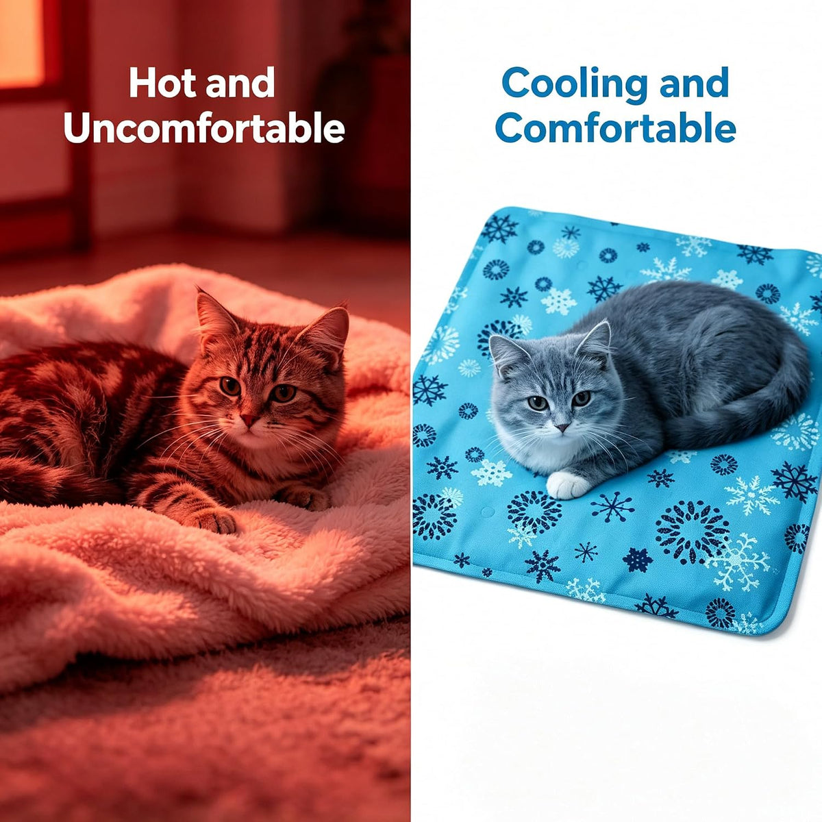 Zeqi Gel-Filled Cooling Mats for Cats Dogs Pets 17''X17'', Water-Proof Surface, Summer Dog Cool Mat, Cooling Cat Bed, Cool Mat, Ice Mat, Seat Cushion for Summer (Small, Snowflake)