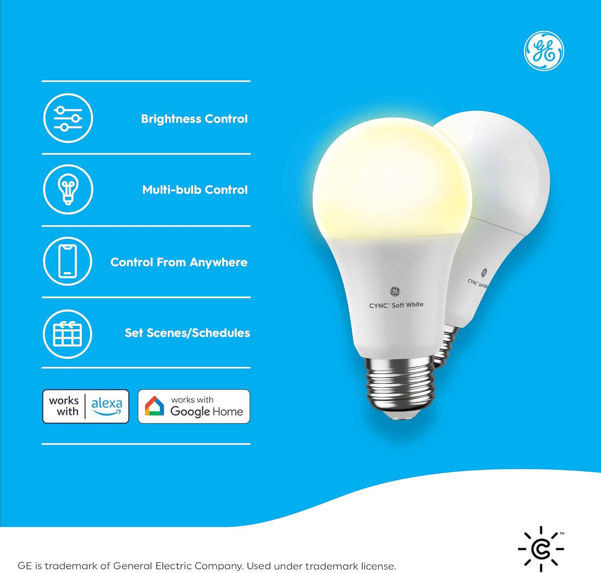 GE CYNC A19 Smart LED Light Bulbs, Bluetooth and Wifi Light
