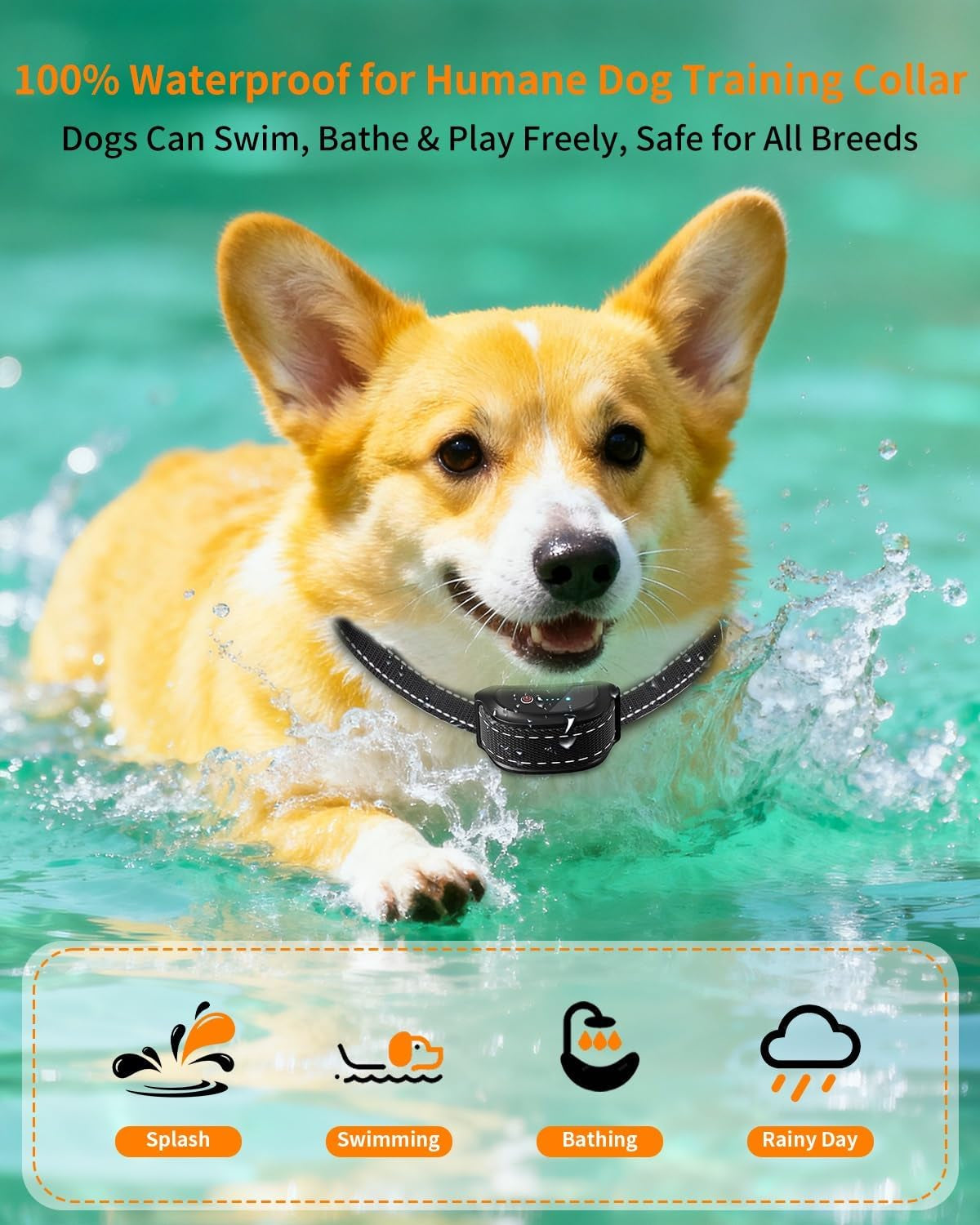 Dog Shock Collar with Remote Control – Shock Collar for Dogs 10–120 Lbs, 2000FT Long Range IPX7 Waterproof Rechargeable Dog Training Collar with 4 Safe Modes Beep Vibration Shock & Flashlight Bk