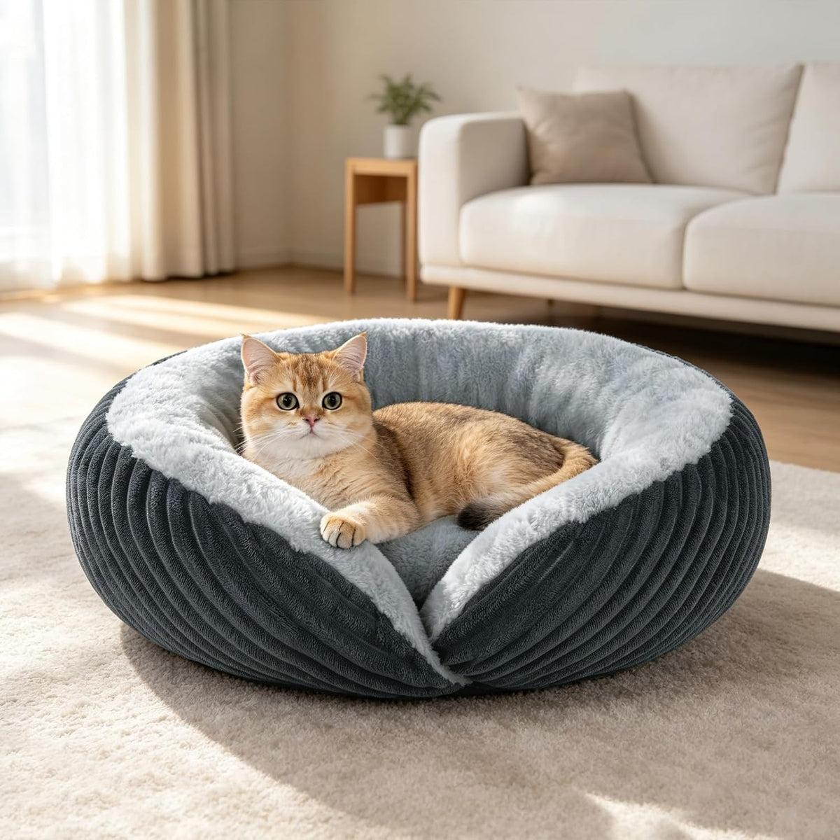Tovve Cat Bed Indoor, Washable round Couch Beds for Kitten and Small Dogs