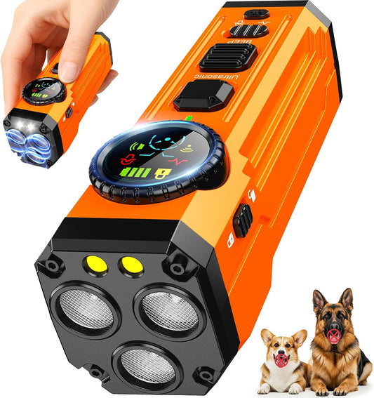 Dog Bark Deterrent Devices,Upgraded Smart Display anti Barking Device for Dogs, 3X Bark Shield with Screen & Flashlight, Rechargeable Dog Barking Silencer for Indoor & Outdoor Use (Orange)