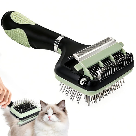 3-In-1 Multifunctional Pet Grooming Brush, Dematting Comb + Deshedding Blade + Massage Pin Comb, Removes Tangles & Loose Fur, Grooming & Interactive Massaging Tool for Cats & Dogs