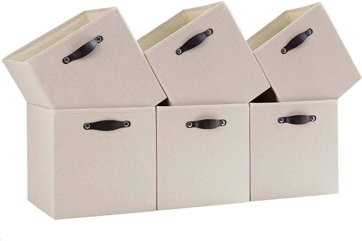 Cube Storage Bins | 10.5"X10.5"X11", Beige, 6 Pack