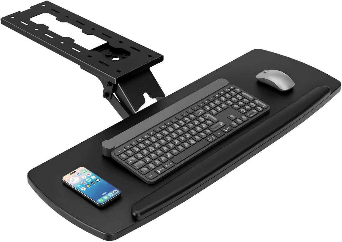 AX WABER Keyboard Tray under Desk with Storage Drawer, Height Adjustable Keyboard Tray Slide Out 360° Swivel Tilt, Ergonomic under Desk Mount Keyboard & Mouse Holder for Gaming Home Office, 28''X11''