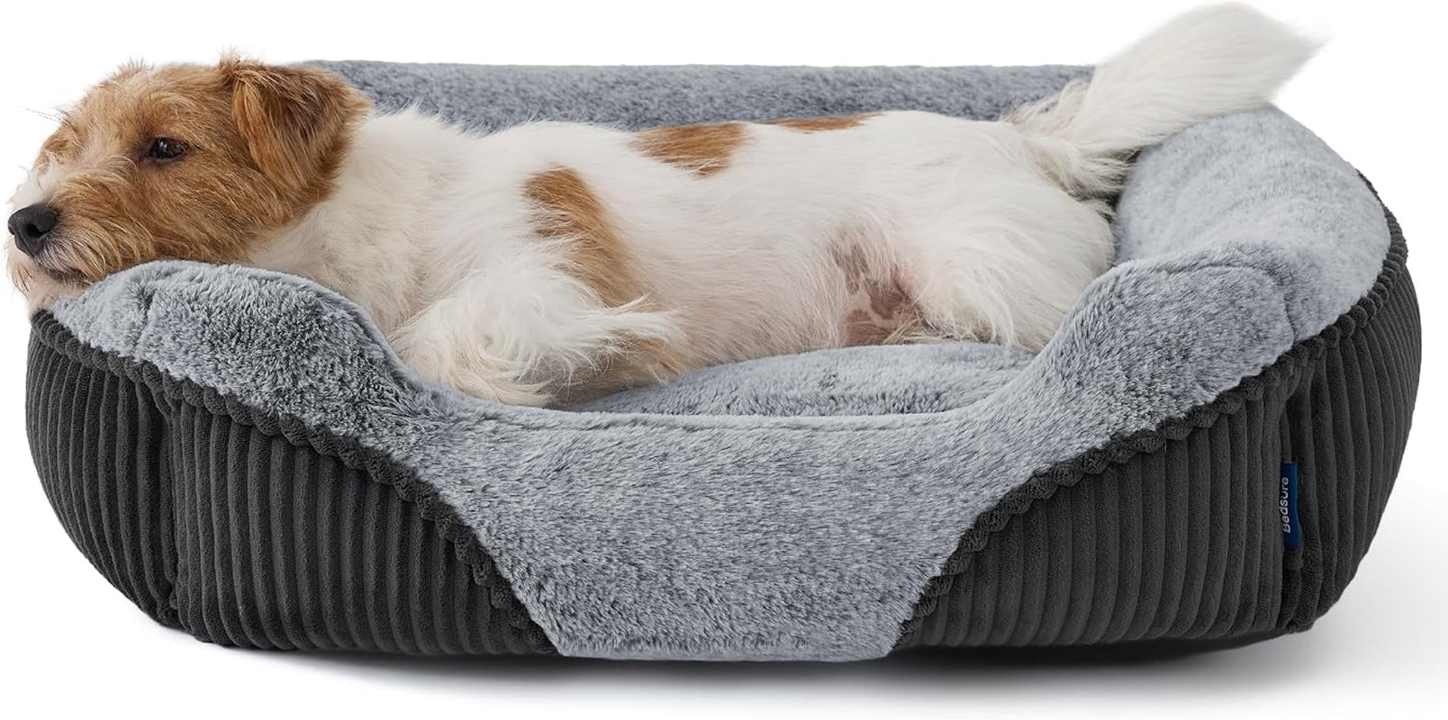 Bedsure Washable Dog Bed Small Medium Size Dog - Rectangle Fluffy Plush Pet Bed Puppy Bed, Comfy Corduroy Fleece and Nonskid Bottom,25X21X7Inches,Suitable for Pet up to 20Lbs,Grey