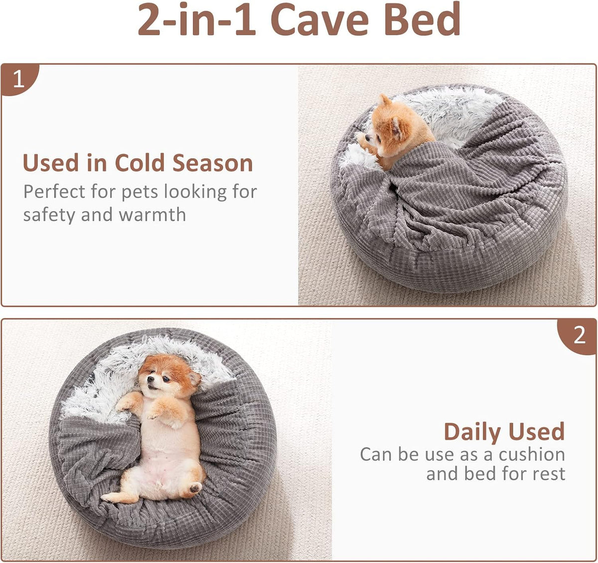 MIXJOY Small Dog Bed Cat Bed with Blanket Attached Donut Washable, 23In