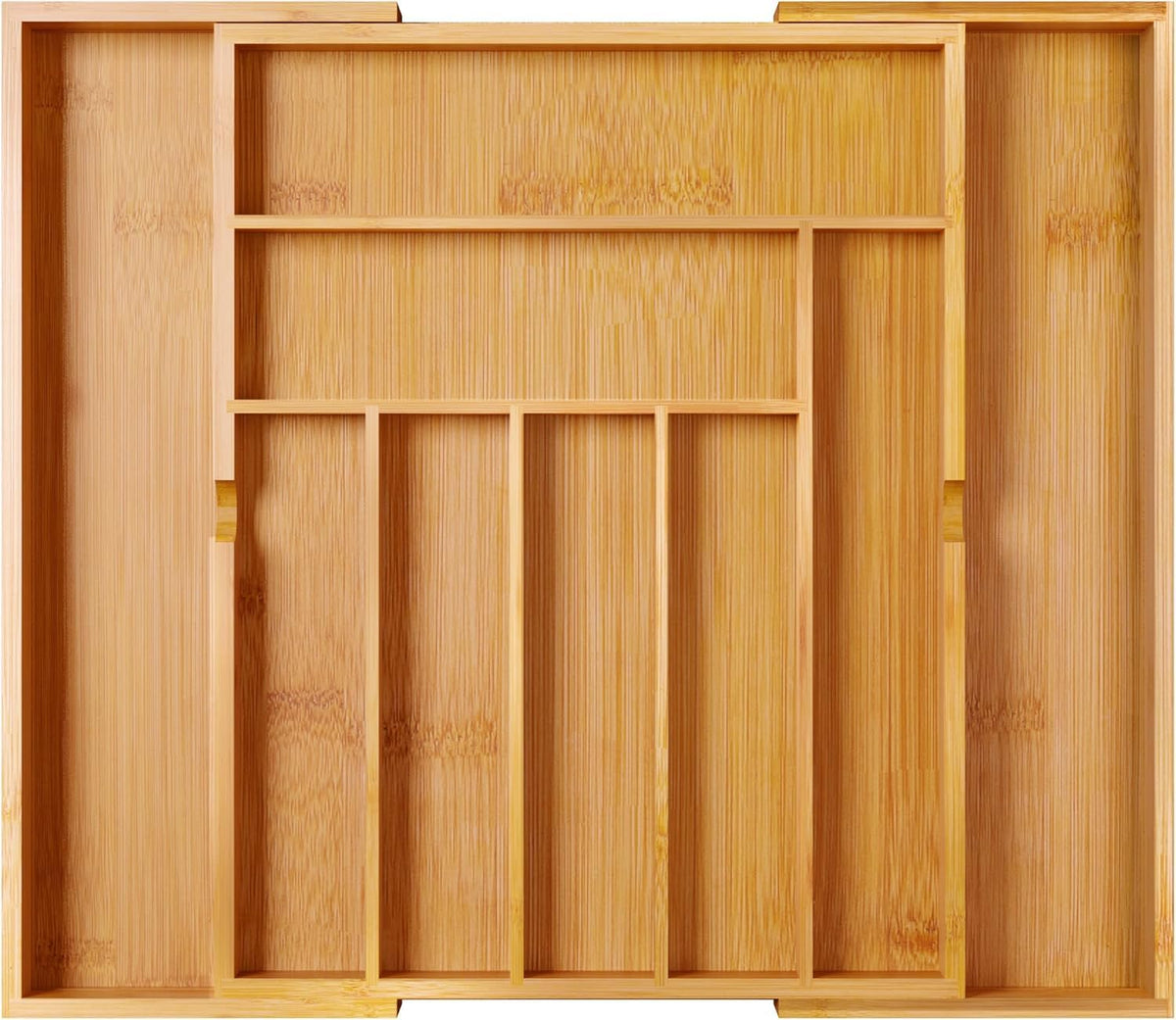 BAMEOS Drawer Organizer Flatware Organizer Cutlery Tray Silverware Organizer Expandable Adjustable Bamboo Drawer Organizer Kitchen Bathroom