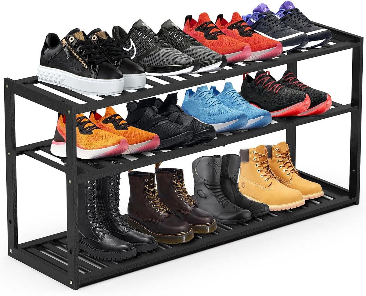 Jripae 3 Tier 32.5Inch Long Bamboo Shoe Rack for Entryway Closet Garage