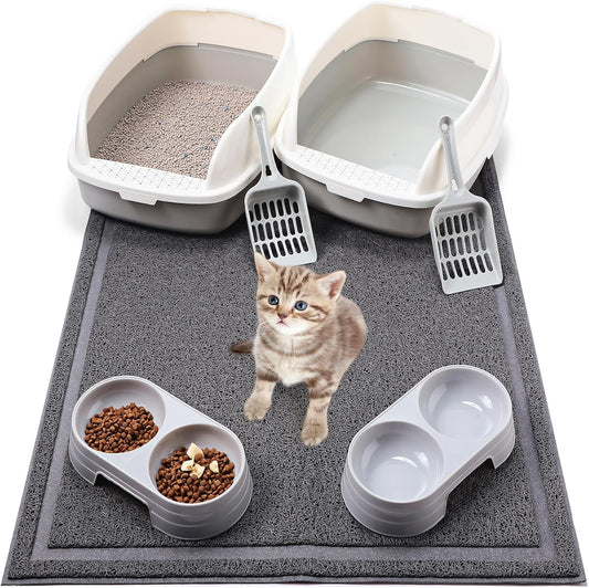Sliner 7 Pcs Kitten Litter Box Starter Kit, Low Entry High Sided,Gray