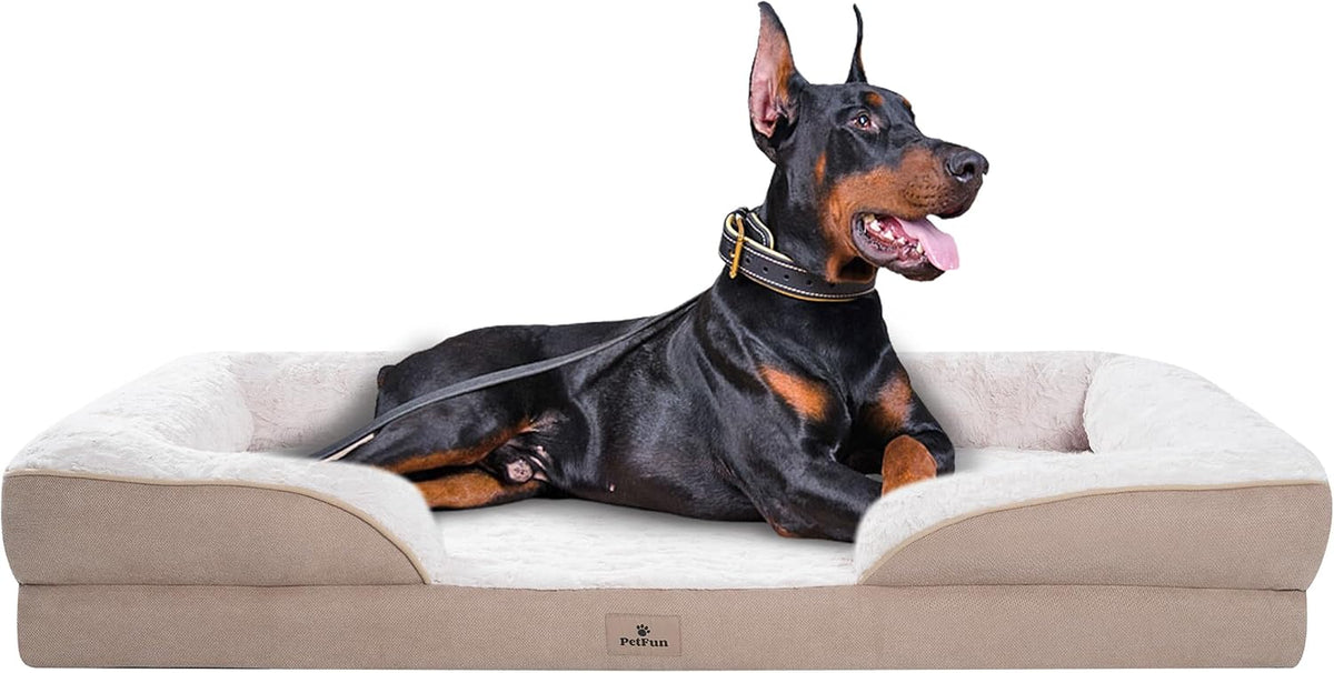 XXL Orthopedic Dog Beds Large Sized Dog - Washable Large Dog Cat Bed Waterproof, Comfort Dogs Couch Sofa with Washable Removable Cover, Pet Bed with Nonskid Bottom, 53'', Beige