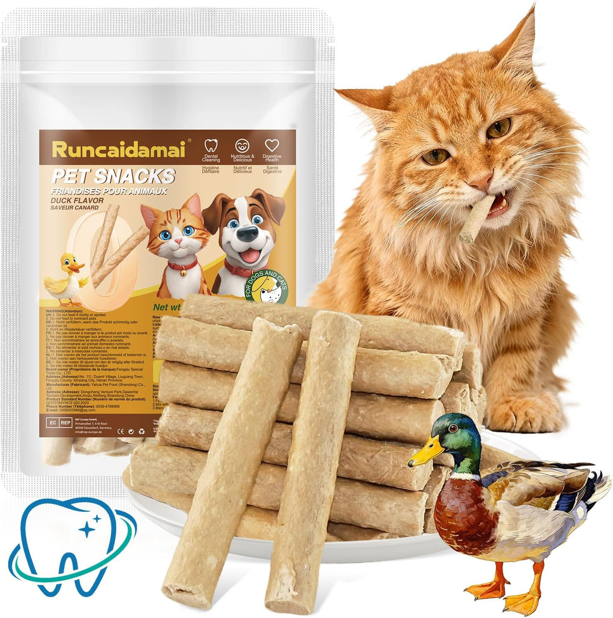 1.76Oz/50G Freeze Dried Cat Chew Sticks Duck Recipe, Dental Treats for Cats Dogs, Pet Teething Sticks Cats Treats Snack, High-Protein Daily Reward