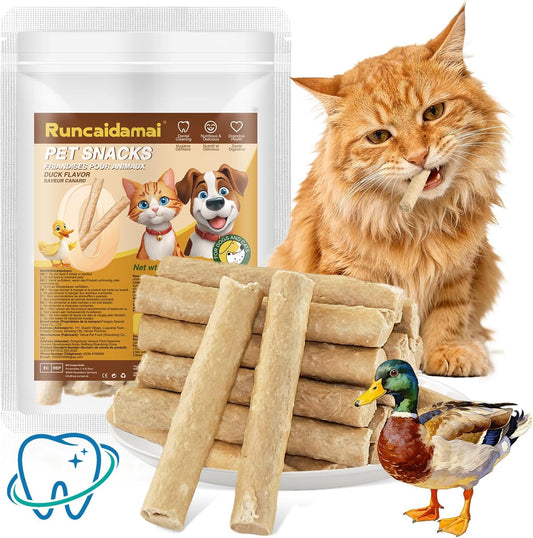 1.76Oz/50G Freeze Dried Cat Chew Sticks Duck Recipe, Dental Treats for Cats Dogs, Pet Teething Sticks Cats Treats Snack, High-Protein Daily Reward