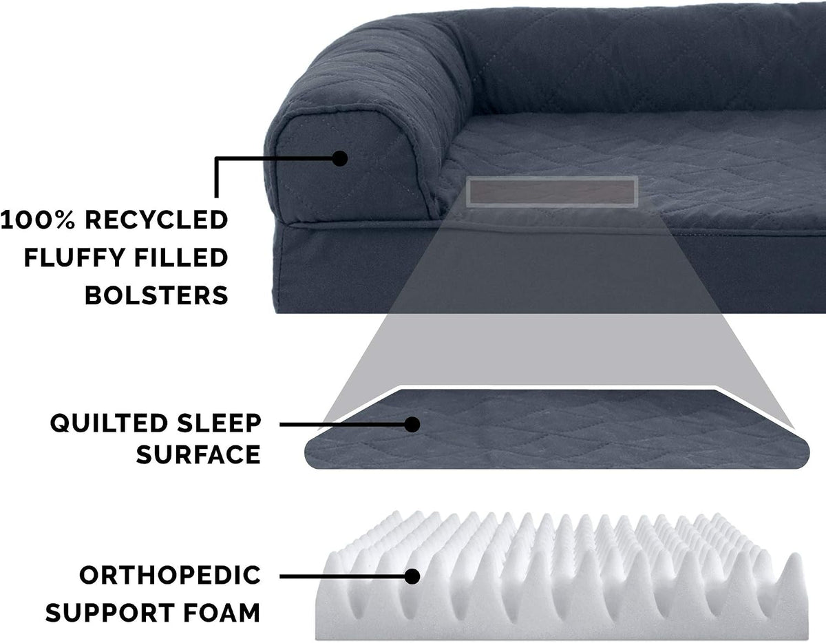 Furhaven Dreamer Sofa Orthopedic Dog Bed for Large Dogs with Orthopedic Egg Crate & Solid Orthopedic Foam Base for Joint Support, Removable Washable Cover, Jumbo XL, Quilted Sofa, Iron Gray