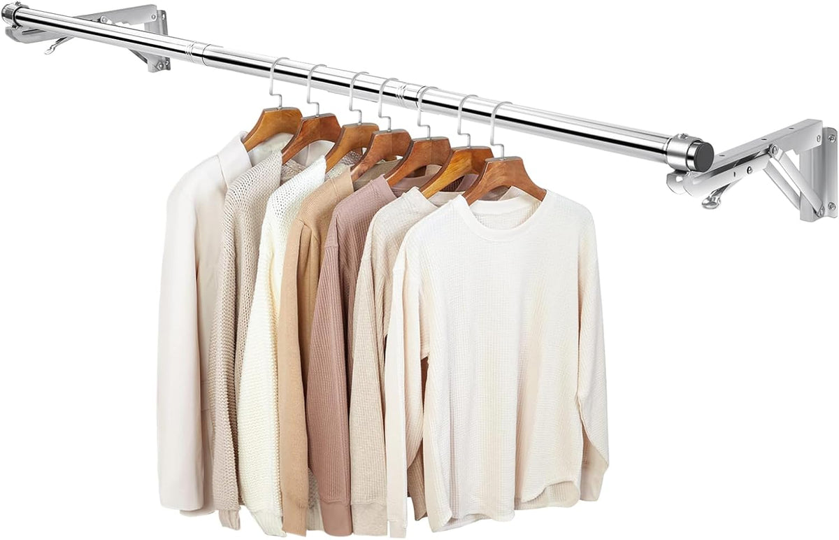 TBMLC Foldable Wall Mounted Clothes Rack- 44'' Long Rod & 2 Thick Bases