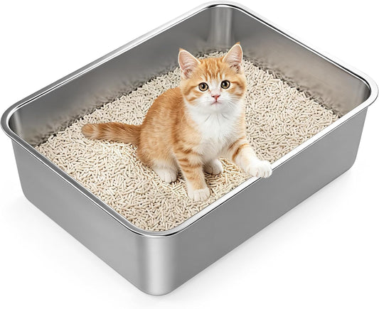 Stainless Steel Cat Litter Box for Kitten, Kitty &Senior Cats Pan