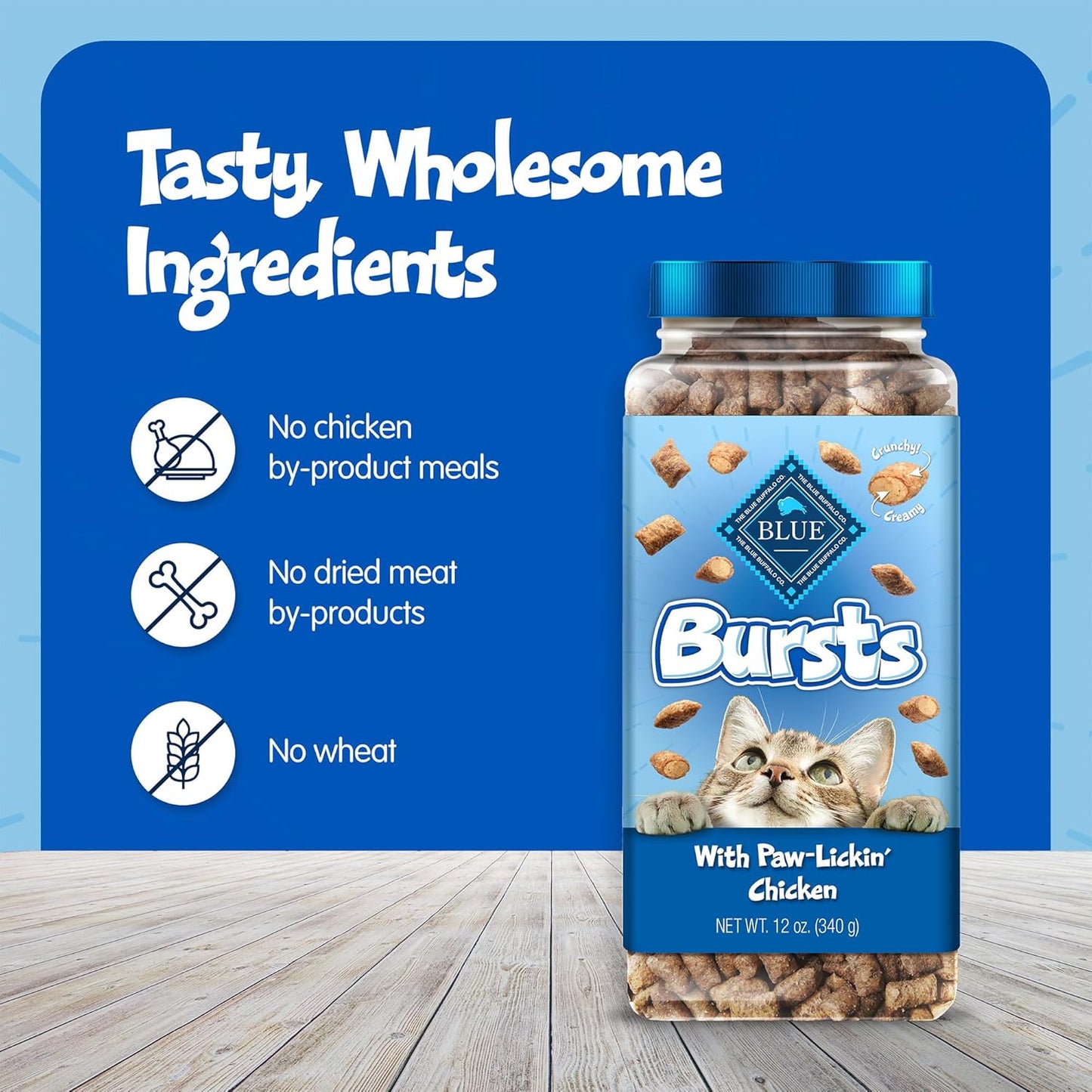 Blue Buffalo Bursts Crunchy & Creamy Cat Treats, Great for Training, Paw-Lickin' Chicken, 12-Oz. Tub