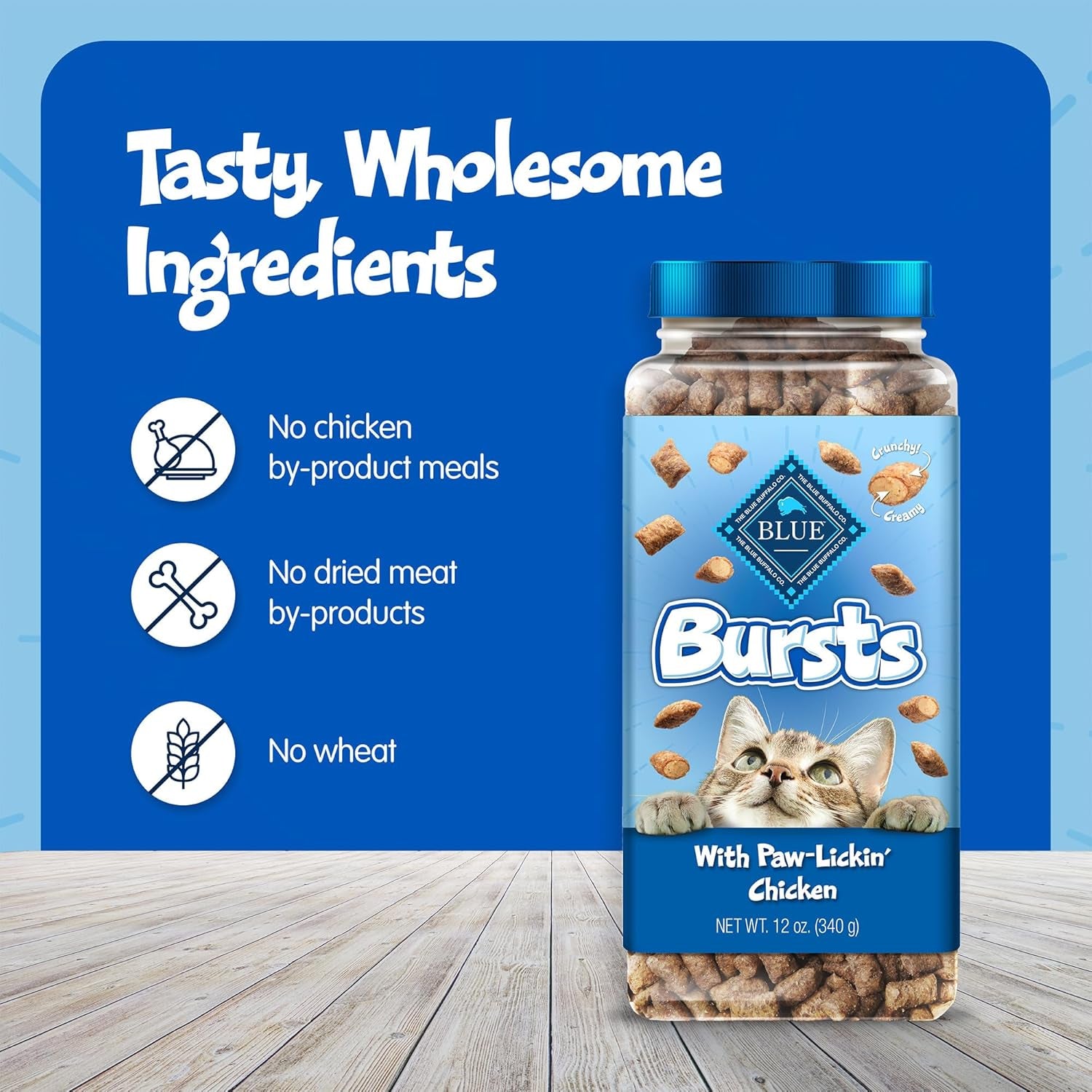 Blue Buffalo Bursts Crunchy & Creamy Cat Treats, Great for Training, Paw-Lickin' Chicken, 12-Oz. Tub