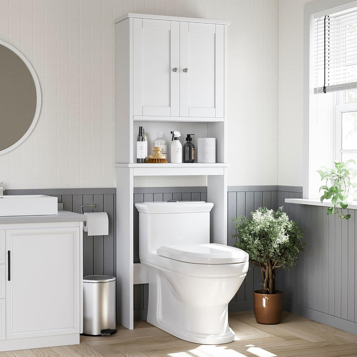 Shintenchi over the Toilet Storage Cabinet, Bathroom Shelf, White