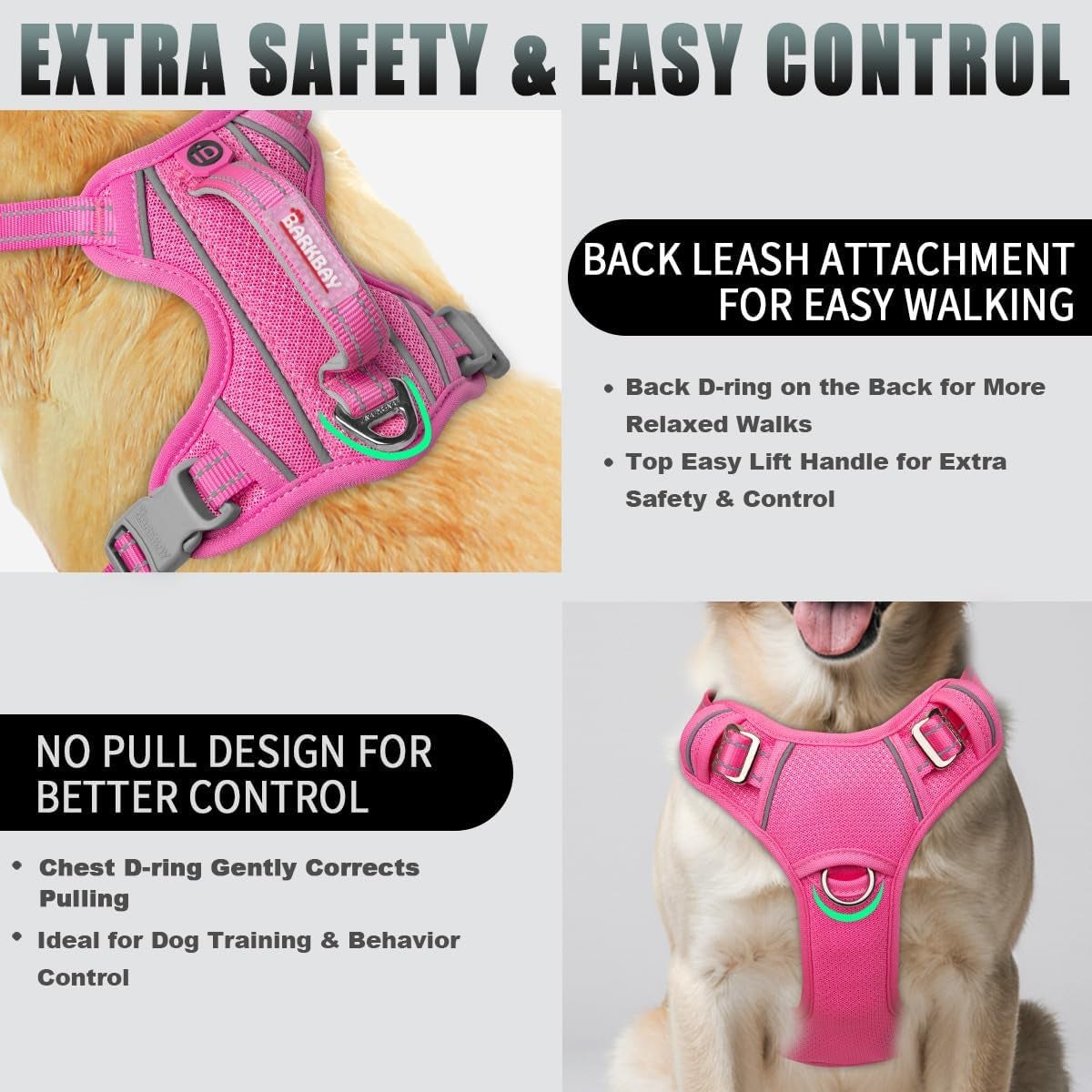 BARKBAY Dog Harness for Large Dogs No Pull Dog Vest ID Tag Pocket