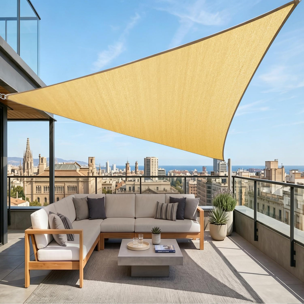 Amgo 8' X 8' X 8' Beige Triangle Sun Shade Sail for Garden