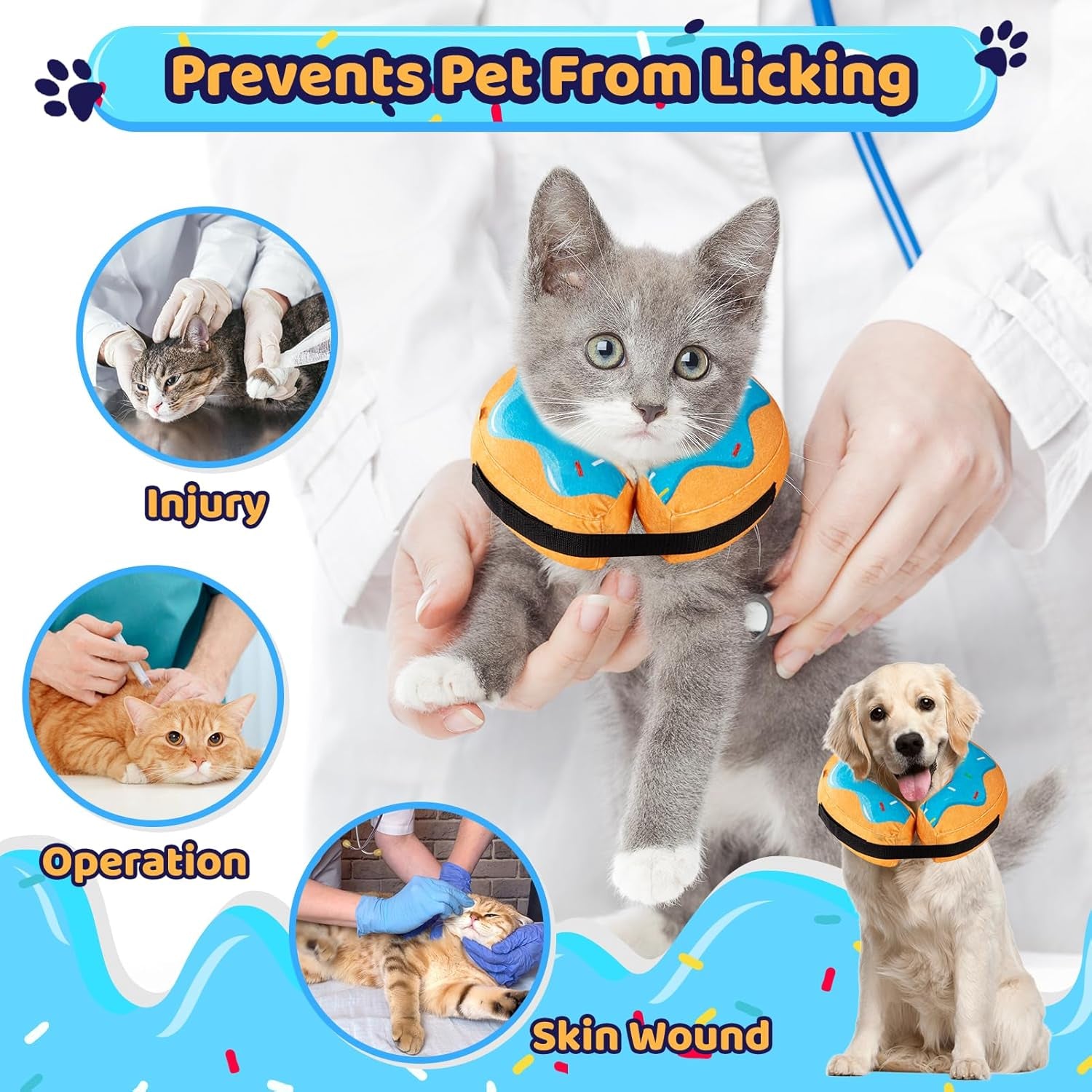 Grand Line Donut Inflatable Collar for Dogs and Cats, Soft Recovery Dog Cone after Surgery, Protective Pet Neck Cone for Small, Medium, Large Dogs, Not Block Vision (Blue, S)