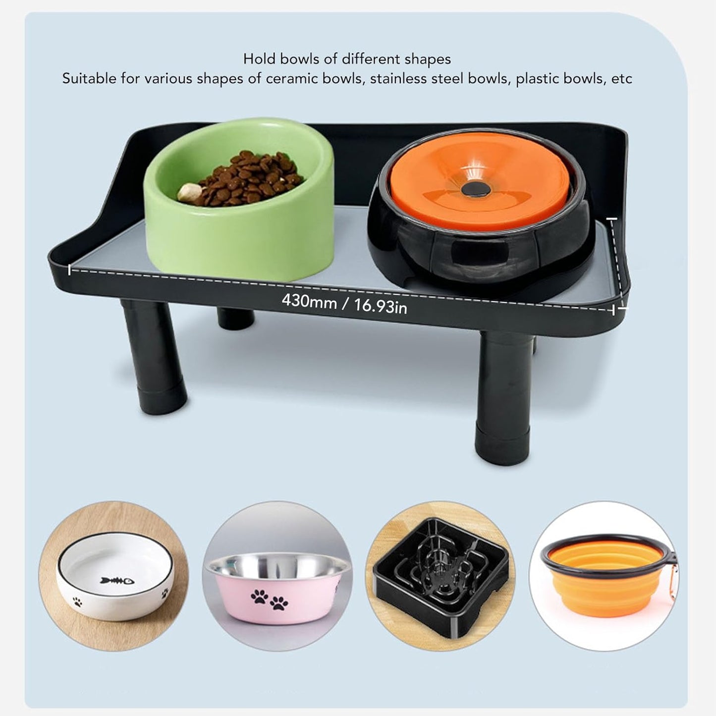 Diydeg Elevated Dog Bowls, 3 Height Adjustable Raised Dog Bowl, Plastic Food Water Bowl Stand Pet Feeder Dish Station for Small Medium Large Cats Pets