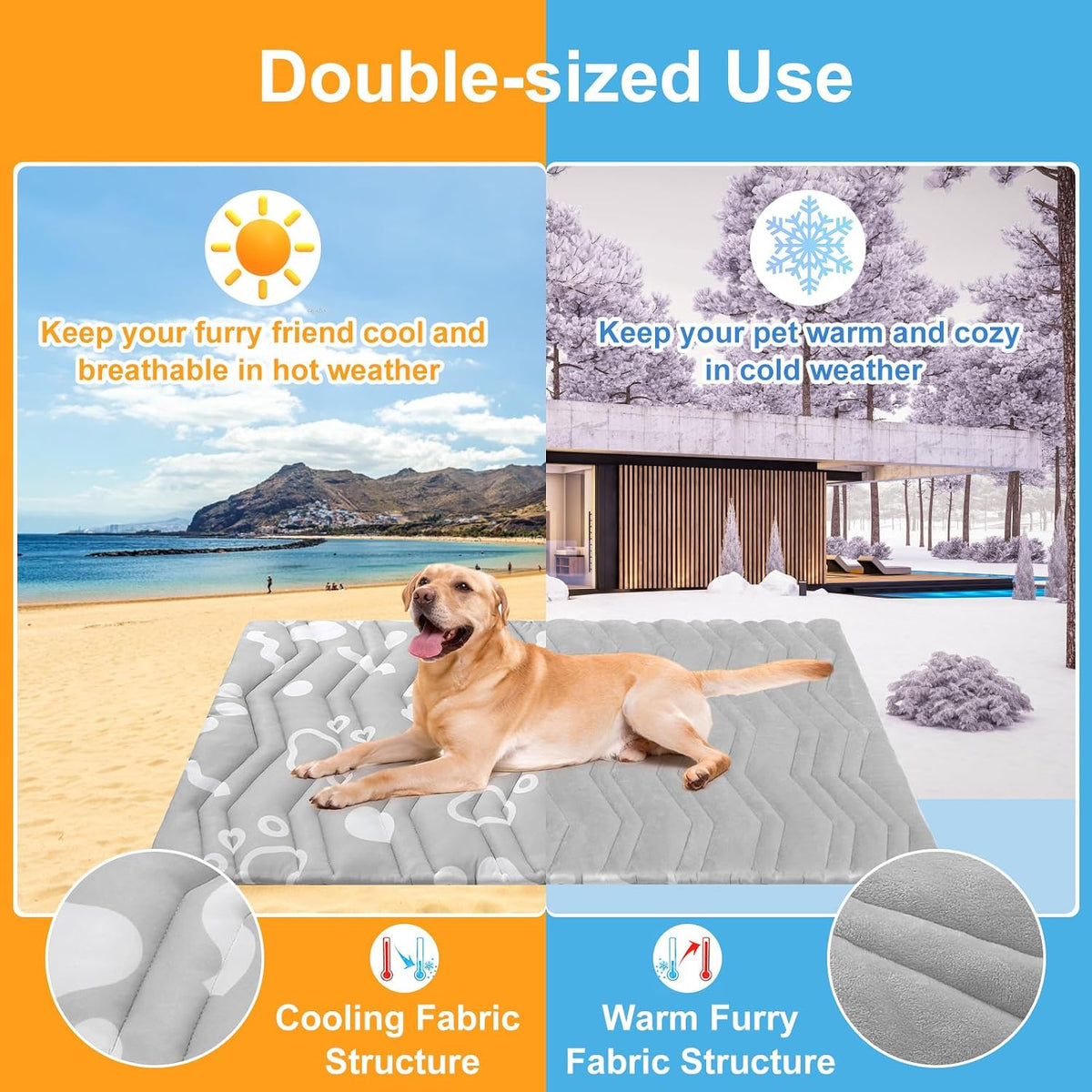 BEAUTYZOO Cooling Mat for Large Dogs, 48X28In Reversible Pad, Self-Cooling