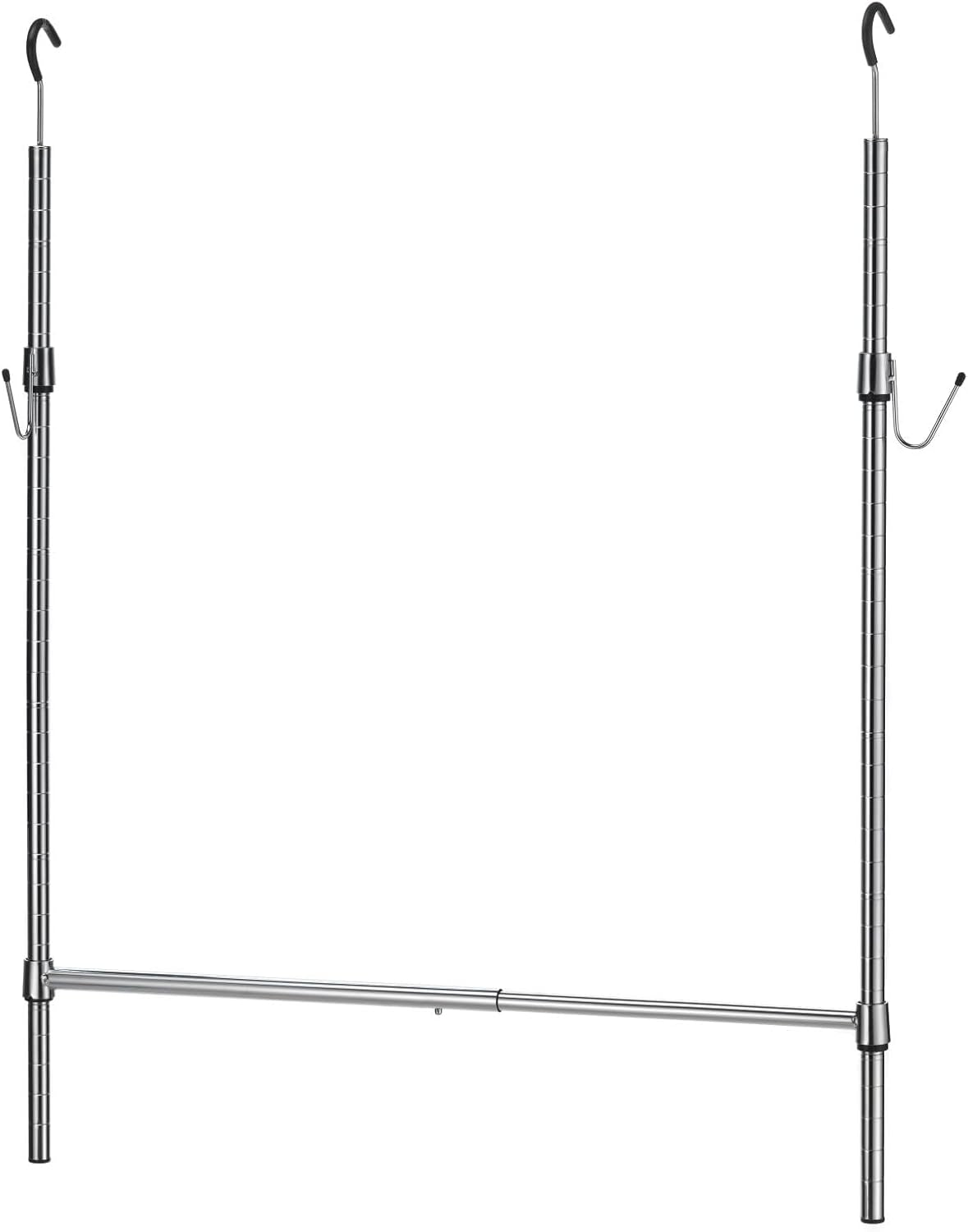 Adjustable Metal Hanging Closet Rod Extender with Hooks, Chrome