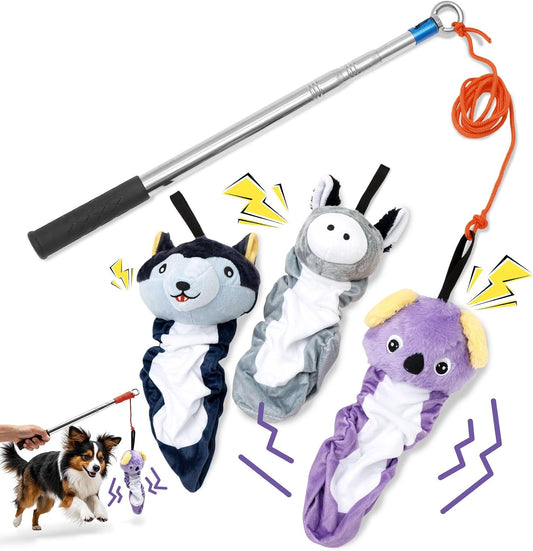Flirt Pole for Dogs with 3 No Stuffing Plush Toys, Retractable Interactive Dog Toys up to 38.19" for Outdoor Exercise & Training for Small Medium Large Dog