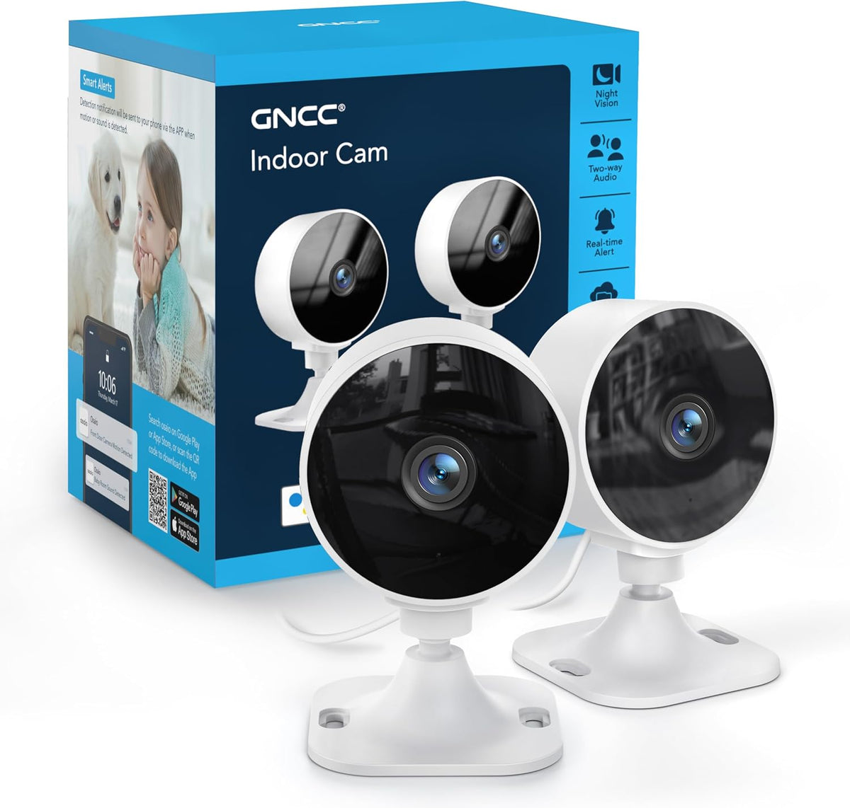 GNCC 2.4Ghz Indoor Security Camera for Home, 1080P Baby & Pet Cam, 2-Pack
