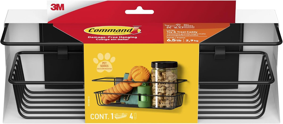 Command™ Pet Collection Caddy, Matte Black, 1 Caddy, 4 Strips