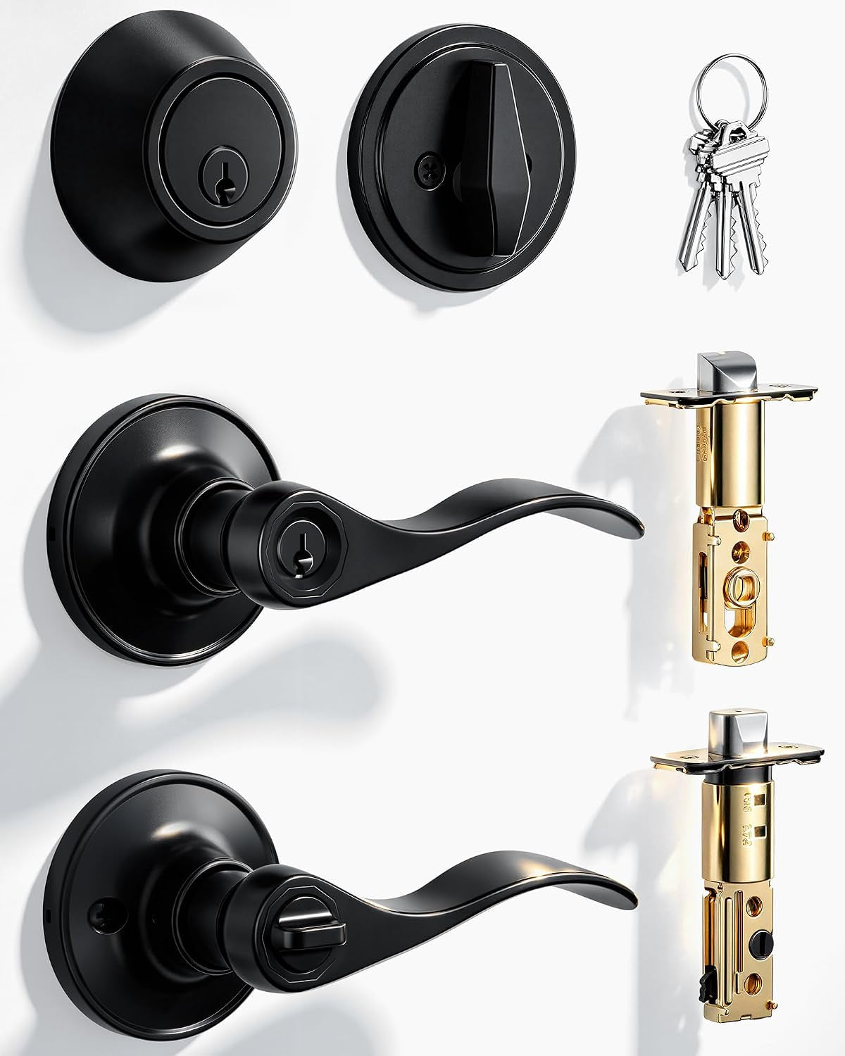 Veise Keyed Alike Exterior Door Handle Lock Set with Deadbolt, Matte Black