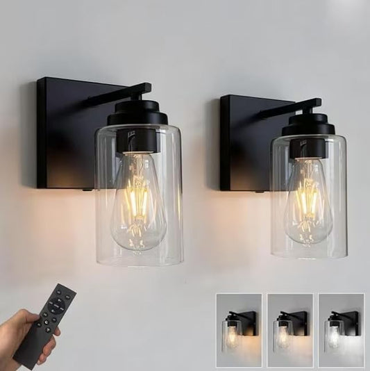 Wireless Battery Operated Wall Sconces Set of 2 with Remote, Dimmable 3 CCT