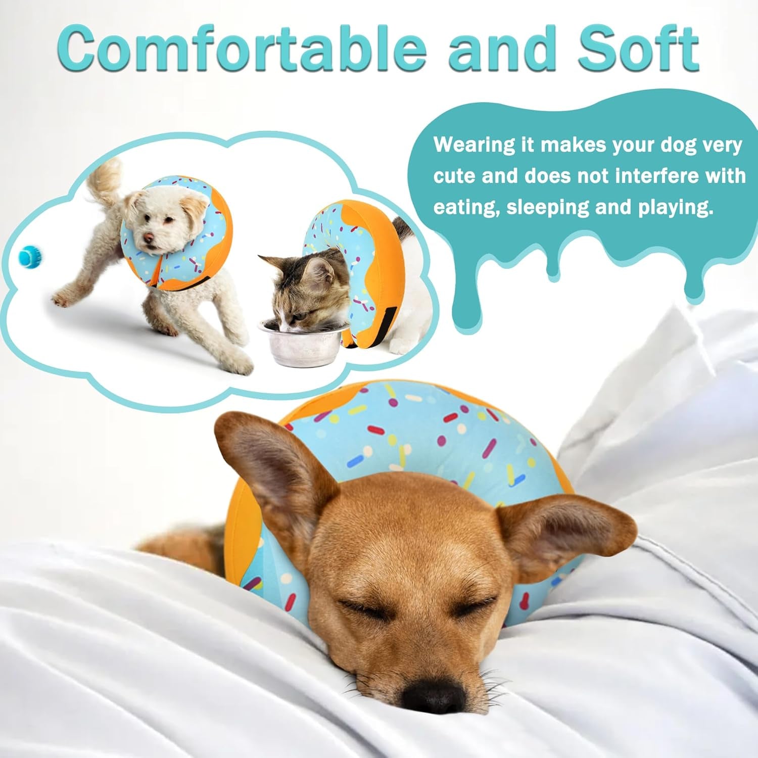 Recovery Donut Collar for Dogs & Cat,Inflatable Dog Cone Collar Alternative after Surgery,Soft Cone for Large Medium Small Dog,Adjustable Pet Neck Donut(Blue,Small)