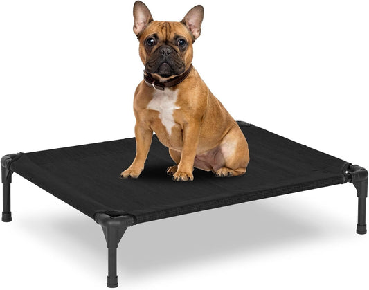 Elevated Dog Bed for Outdoor, Medium Raised Dog Cot with Washable Mesh, Cooling Pet Cot Chew Proof for outside Camping, 32"X25" Black