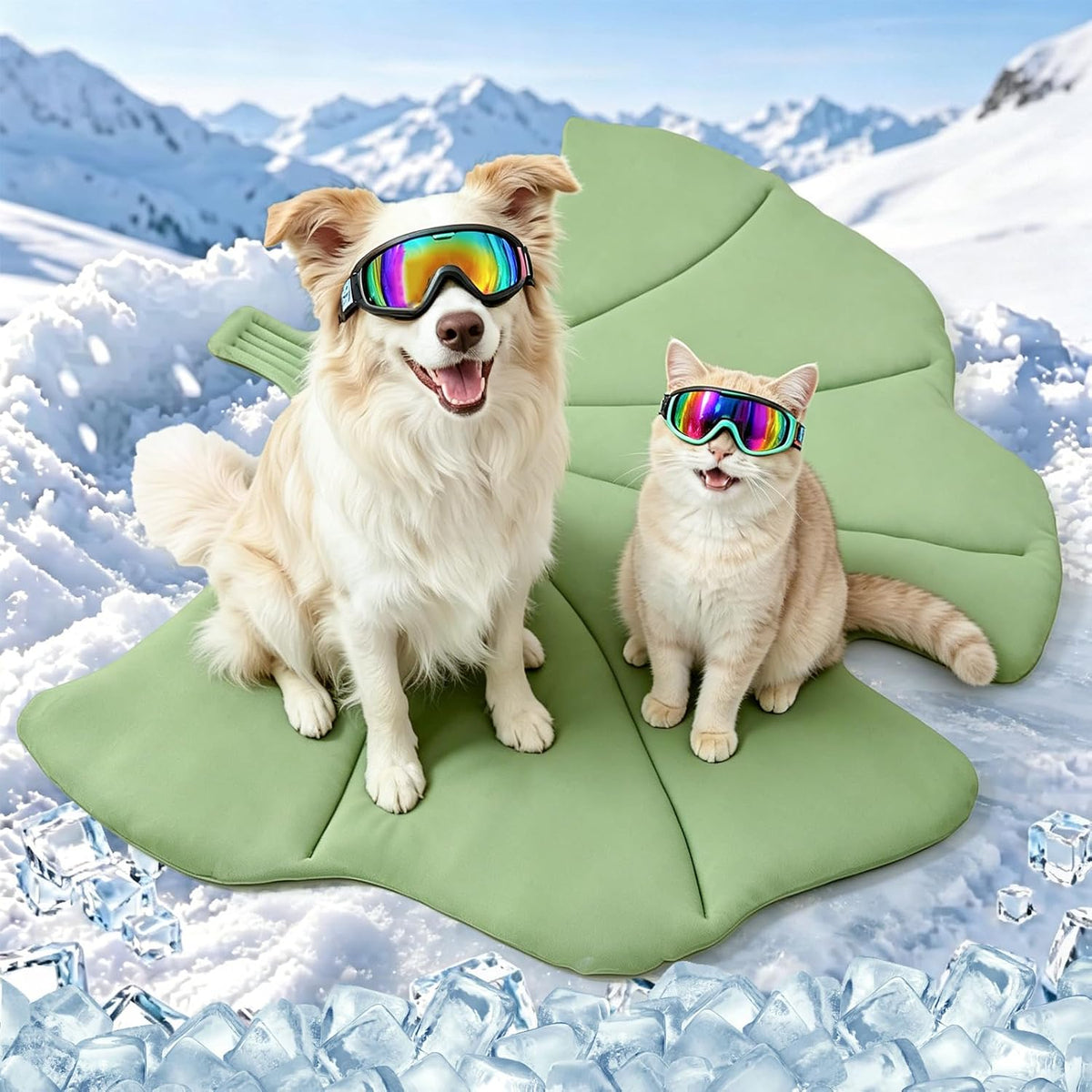 BEAUTYZOO Cooling Mat for Dogs & Cats, Dog Cooling Mat Q-Max>0.4, Double-Sided Pet Cool Pads for Summer, Crate, Kennel, Waterproof Outdoor Cooling Bed, Non-Gel Washable Chill Mats 43"X39" Leaf Shaped