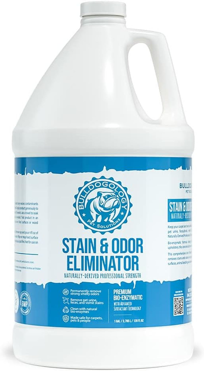 Bulldogology Bio-Enzymatic Pet Stain & Odor Remover - Pet Carpet Enzyme Cleaner for Cat and Dog Pee, Pet Stain Remover for Carpet and Floors, Dog Stain Remover and Odor Neutralizer (128 Oz, 1 Gallon)