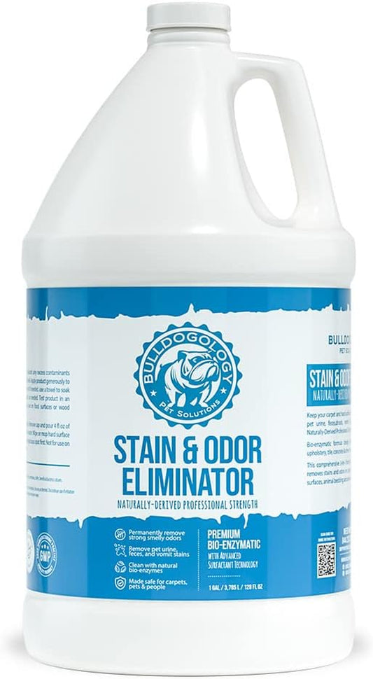 Bulldogology Bio-Enzymatic Pet Stain & Odor Remover - Pet Carpet Enzyme Cleaner for Cat and Dog Pee, Pet Stain Remover for Carpet and Floors, Dog Stain Remover and Odor Neutralizer (128 Oz, 1 Gallon)