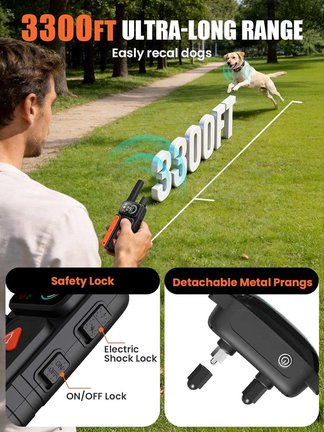 2-In-1 Dog Bark & Shock Collar, Dog Training Collar with 4 Training Modes Beep/Vibration/Shock/No Shock, 3300FT Remote, IPX7 Waterproof E Collars with AI anti Barking for Small Medium Large Dog