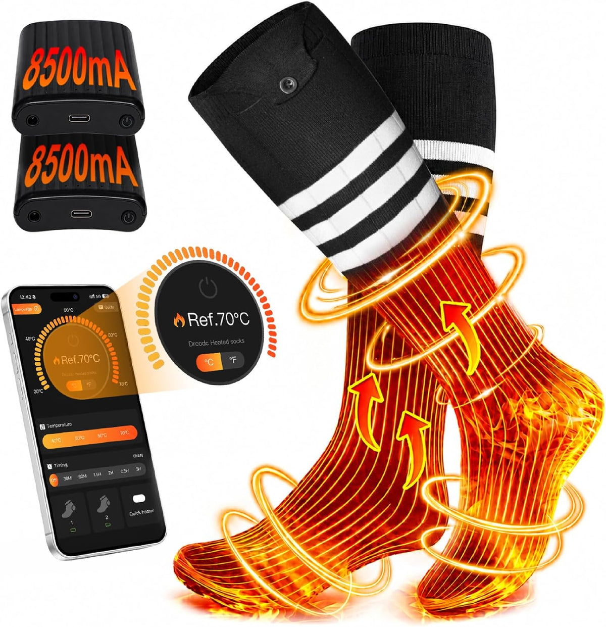 CHOVE Heated Socks for Men Women, 8500Mah*2 Rechargeable Batteries