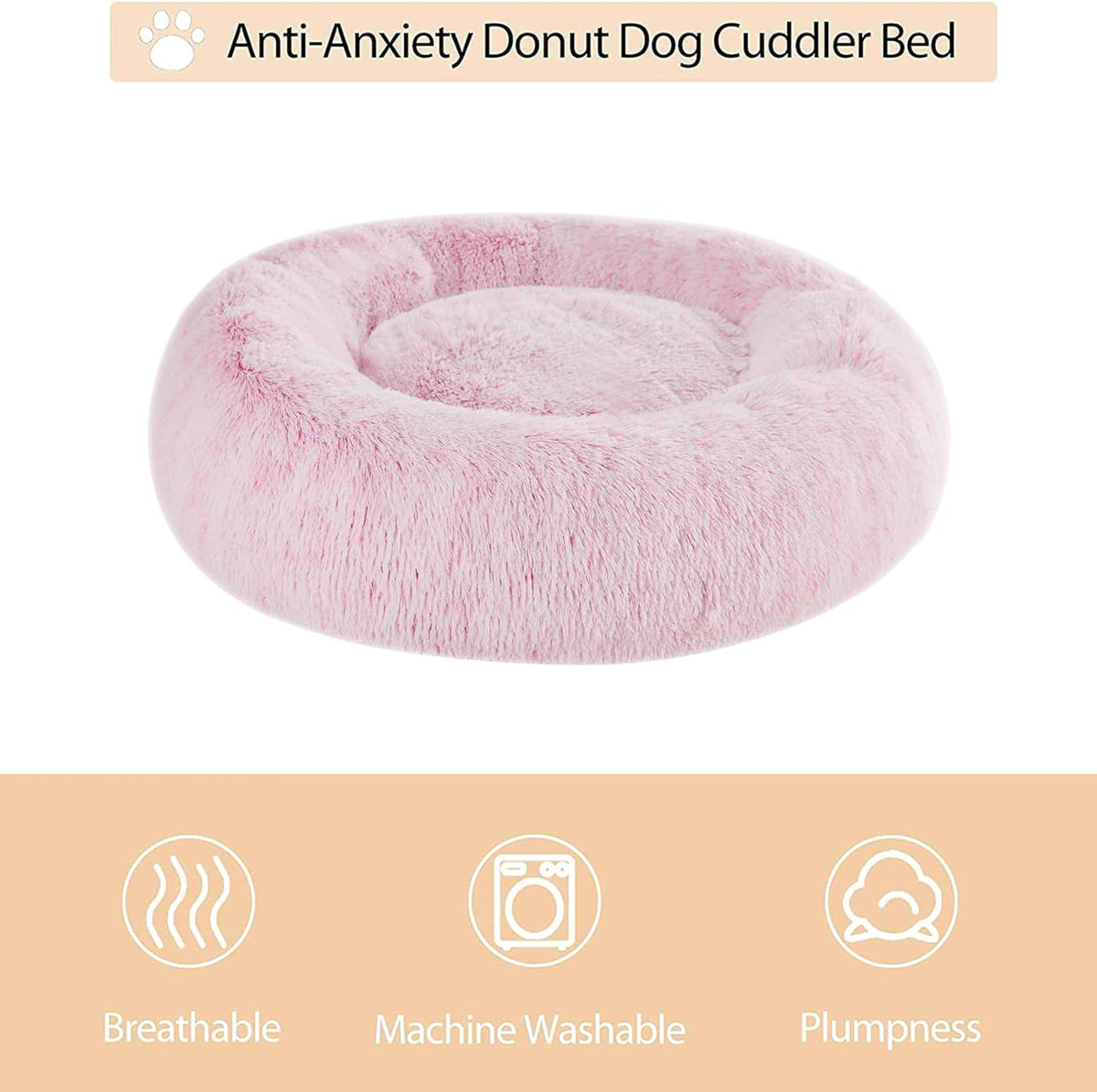 WNPETHOME Small Pink round Calming Dog Bed Cat Bed for Comfy Sleep