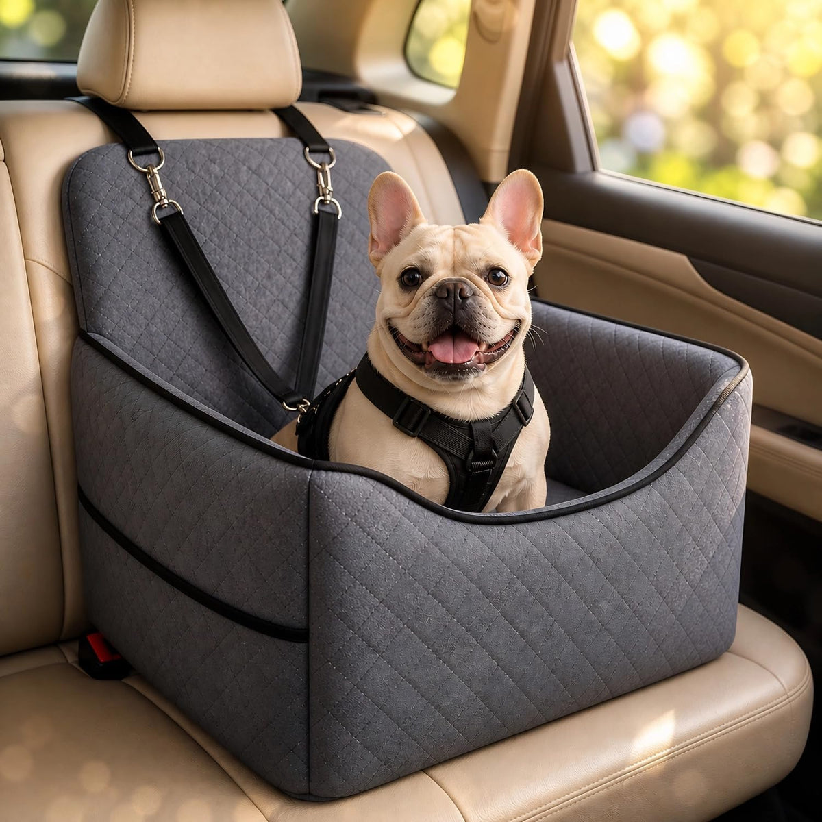 Dog Booster Seat for Small Dogs up to 35Lb Elevated Car Seat with Seat Belt