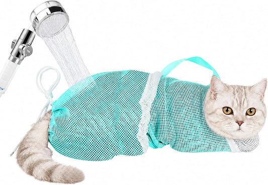 Cat Bathing Bag - Anti-Bite & Anti-Scratch Shower Bag, Adjustable Restraint Bag for Cat Washing, Nail Trimming & Injections, Breathable Mesh Design