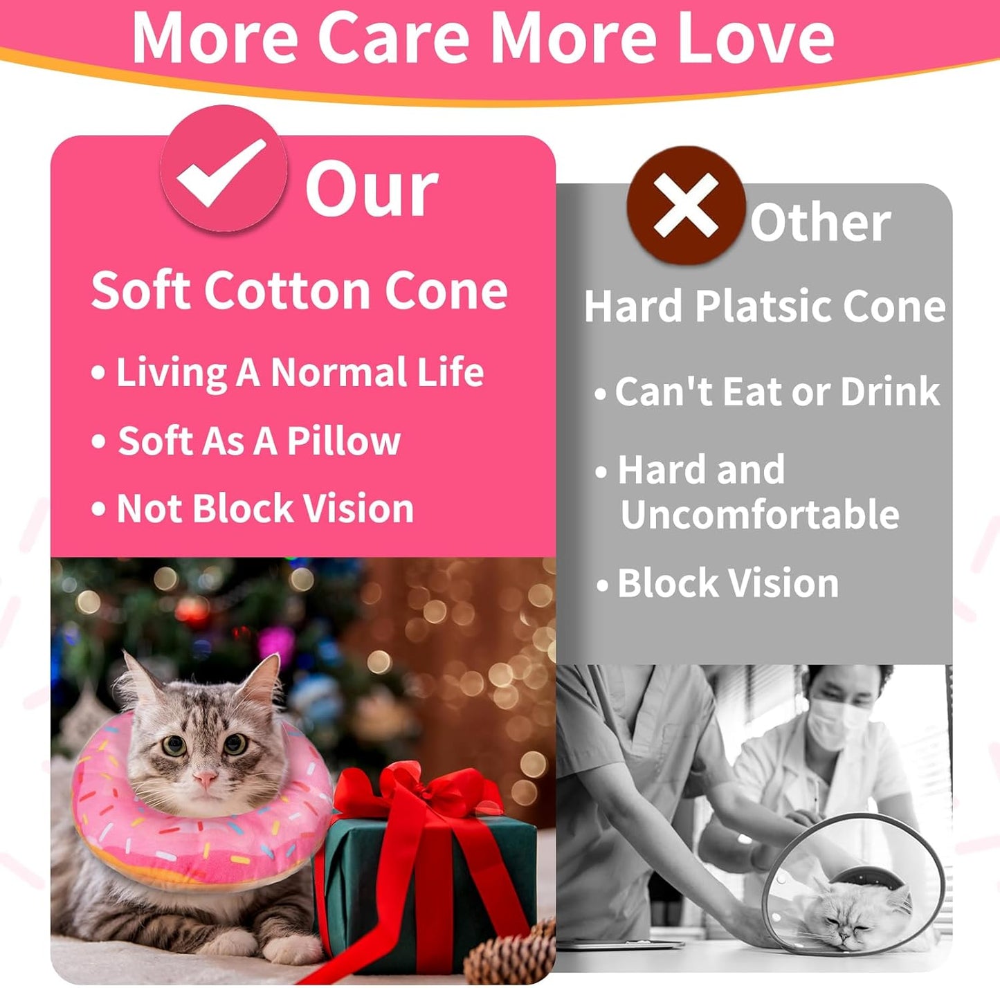 Hpetppy Cat Cone Collar Soft, Cat Recovery Collar for Wound Healing Cute Donut Adjustable Kitten Cones to Stop Licking Comfortable Lightweight Neck Elizabethan Collars for Kittens after Surgery